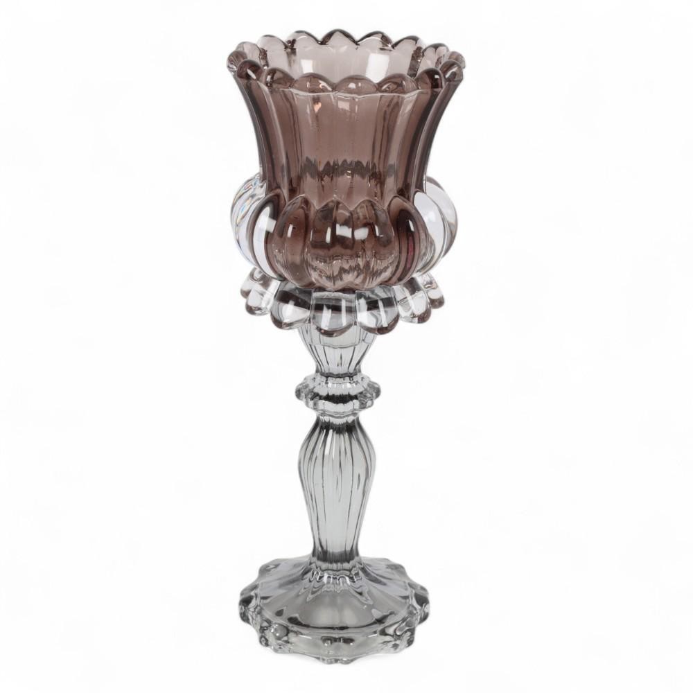 PORTACANDELA VETRO ANNEMARIE MARRONE H.18.5